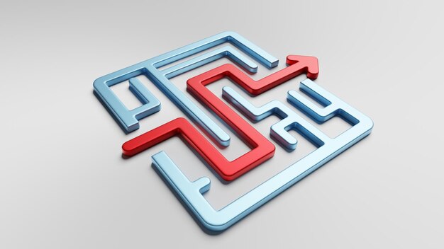 Labyrinth-Labyrinthstruktur verwirrender Weg zum Ausgang Den Stillstand überwinden 3D-Rendering