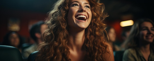 Lachende Frau während eines Comedyfilms
