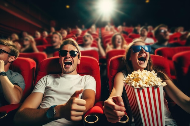 Lachender Mann und Mädchen im Kino