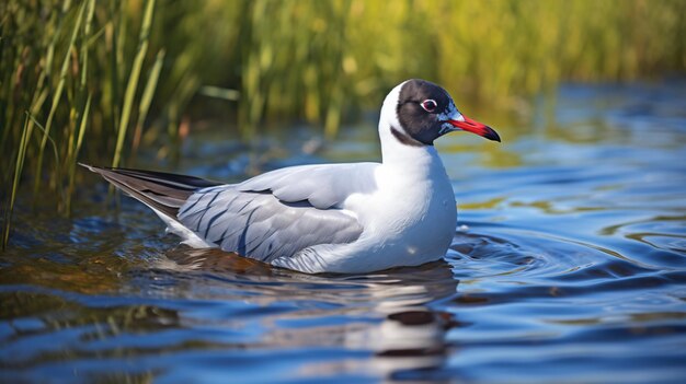 Lachmöwe ist an einem sonnigen Tag auf dem Wasser