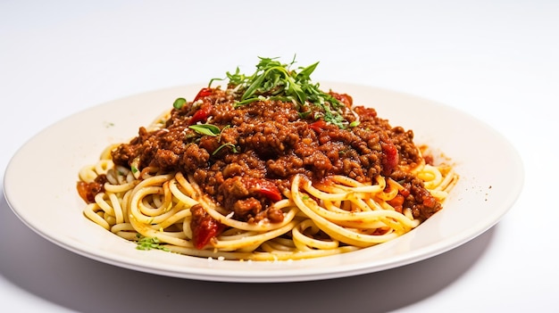 Lachs mit Pasta auf Tomaten auf einem Teller