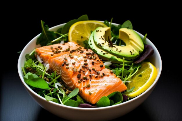 Lachs- und Avocadosalat mit Zitronen Dijon Dressin