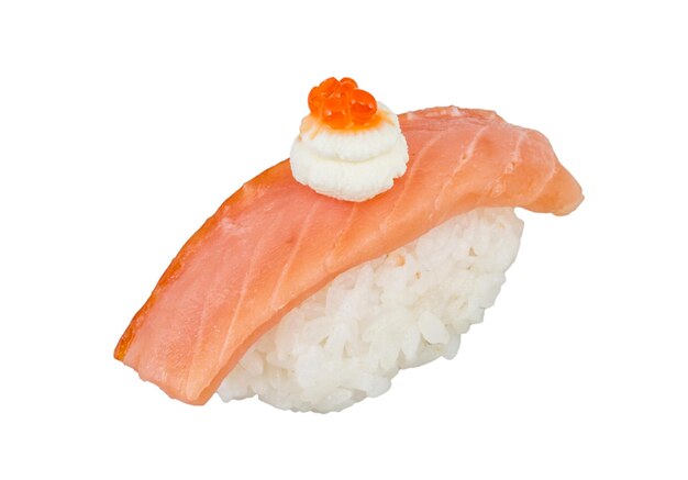 Lachssushi mit weißem Hintergrund