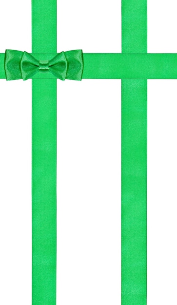 Laço verde duplo em três fitas de cetim verticais