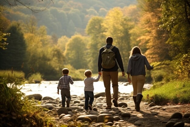 laços familiares ao ar livre numa caminhada na natureza