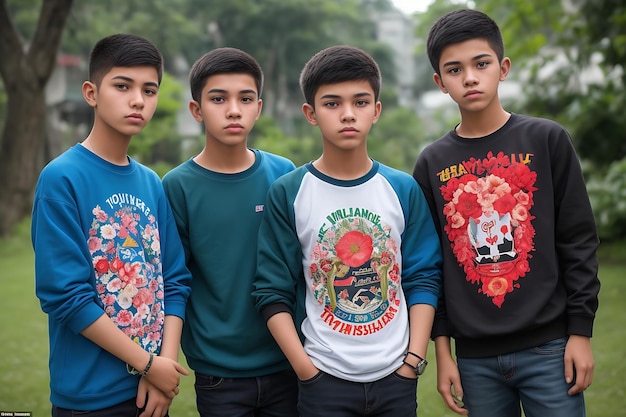 Laços florescentes Adolescentes inteligentes e leais abraçam a cultura indonésia