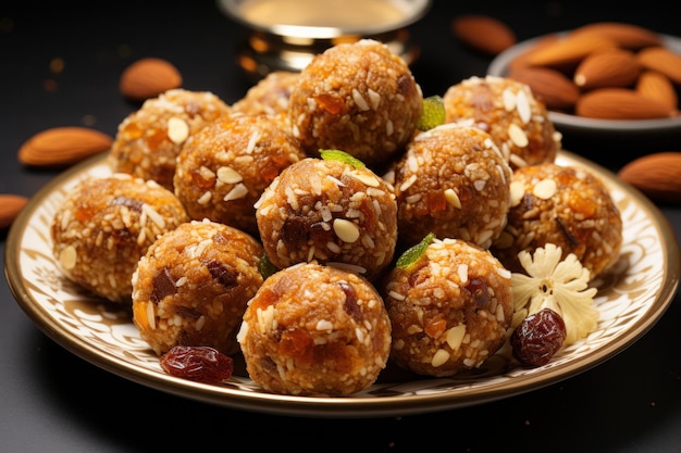 Foto laddu o laddoo de frutos secos dulces y saludables de la india