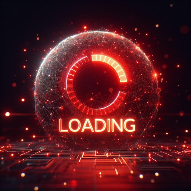 Laden von Text mit glühendem roten Effekt auf dunkelem Bokeh Hintergrundtext-Effekt