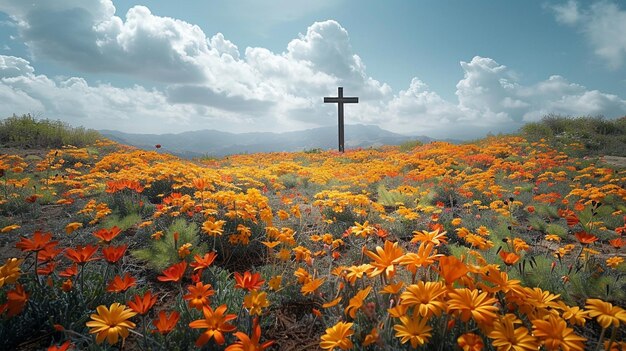 Una ladera serena cubierta de flores silvestres