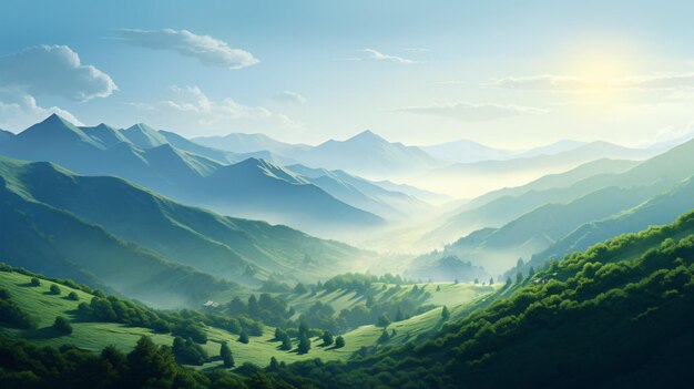 La ladera verde de la montaña por la mañana