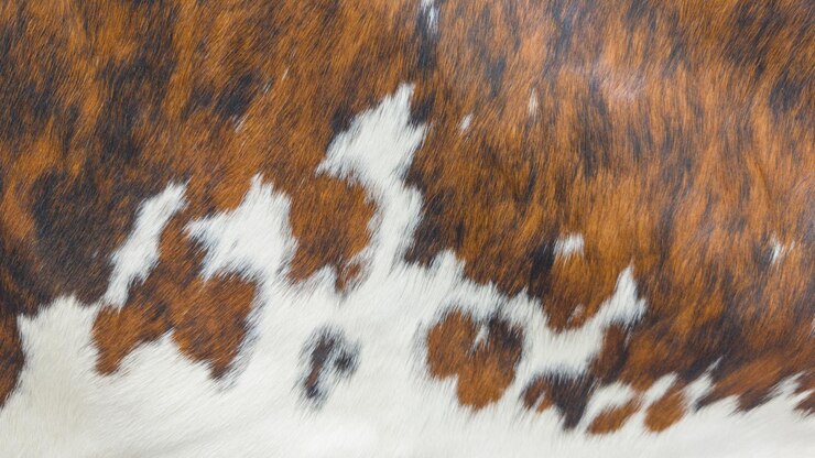 Foto lado de fundo de vaca com pele castanha e branca