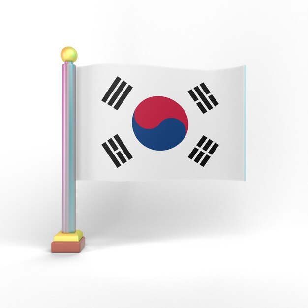 Lado delantero de la bandera de Corea del sur en fondo blanco