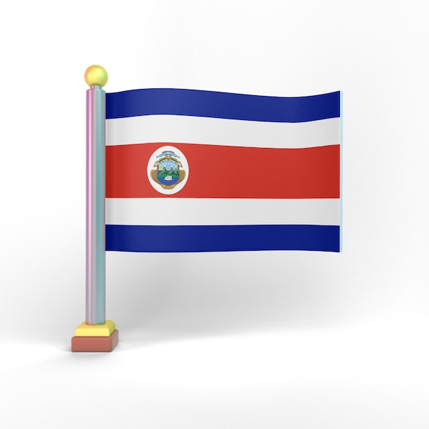 Lado delantero de la bandera de Costa Rica en fondo blanco