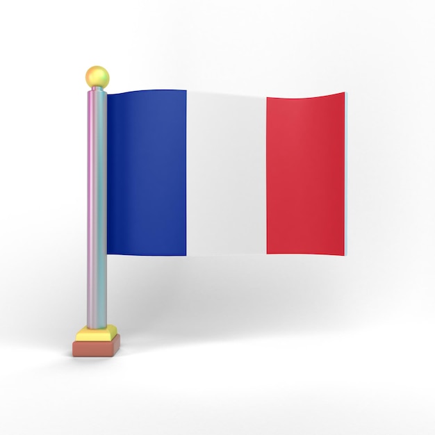 Lado delantero de la bandera de Francia en fondo blanco