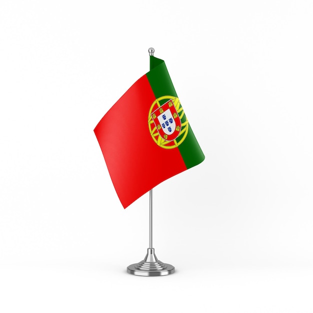 Lado delantero de la bandera de Portugal en fondo blanco