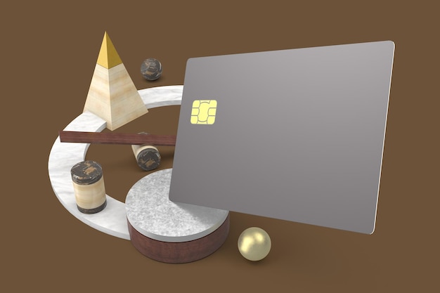 Lado derecho de la tarjeta de crédito abstracta en fondo marrón