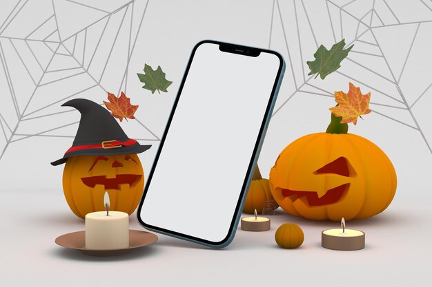 Lado derecho del teléfono de Halloween en fondo gris