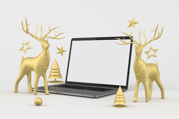 Lado direito do laptop de natal em fundo branco