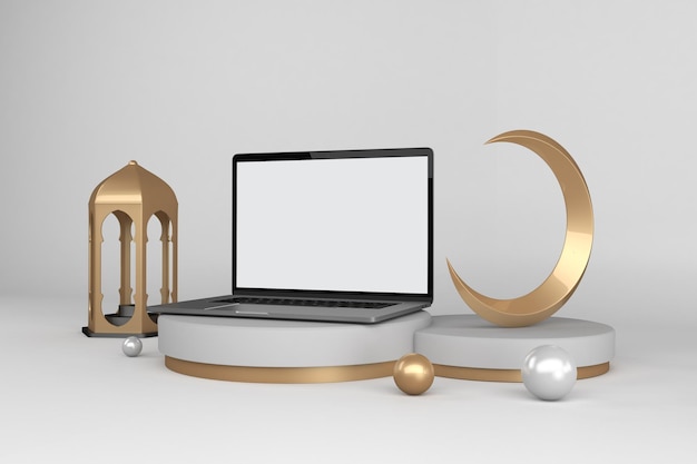 Lado direito do laptop do Ramadã em fundo branco