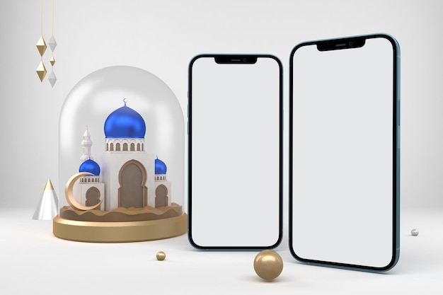Lado direito dos telefones do Ramadã em fundo branco