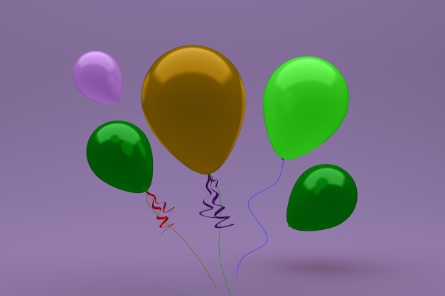Lado frontal de globos aislado en fondo púrpura