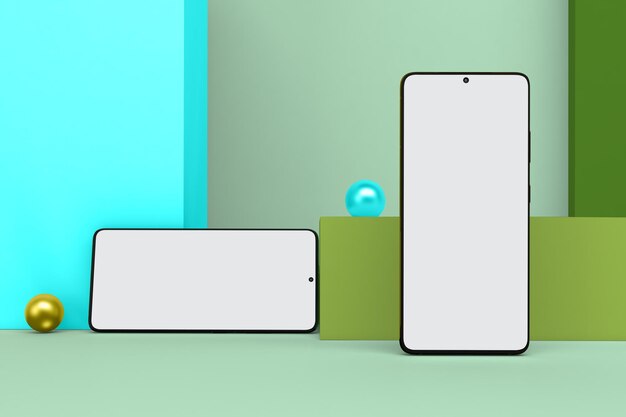 Foto lado frontal de los móviles con fondo verde