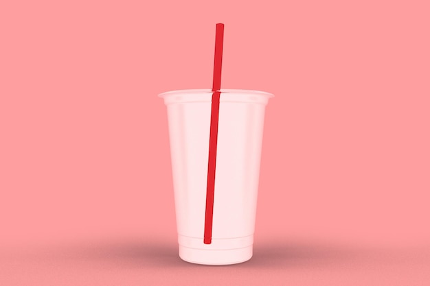 Foto lado frontal del vaso de plástico transparente aislado en fondo rosa