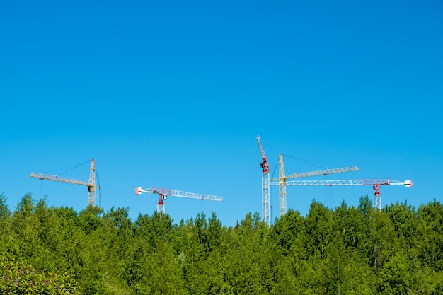 Lado con grúas contra el cielo azul