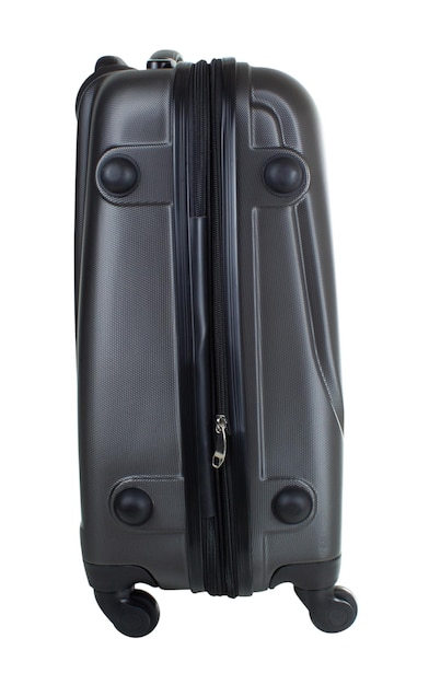 Foto lado de la maleta con pies de soporte de tachuelas