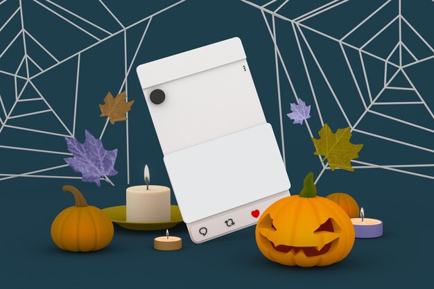 Foto lado de perspectiva de publicación de redes sociales en fondo temático de halloween