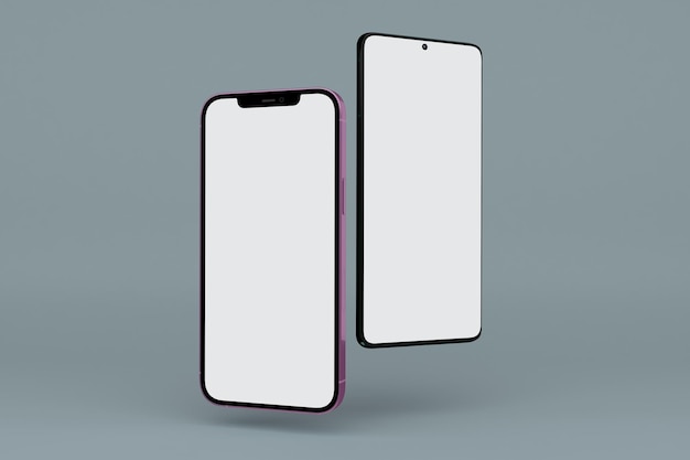 Lado de perspectiva de teléfonos inteligentes aislado en fondo gris