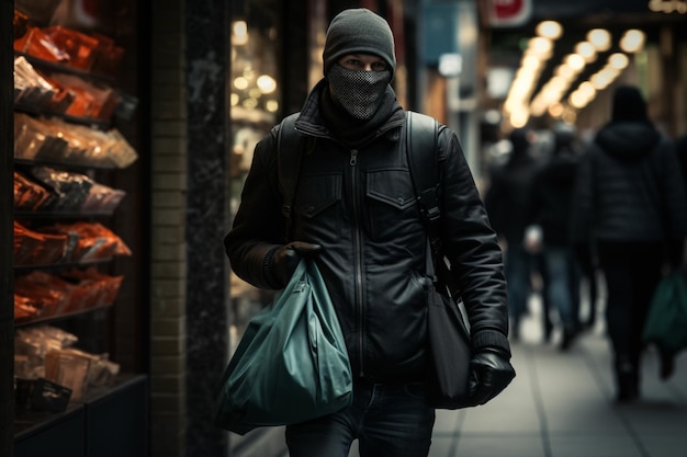 Foto ladrão a caminhar na rua.