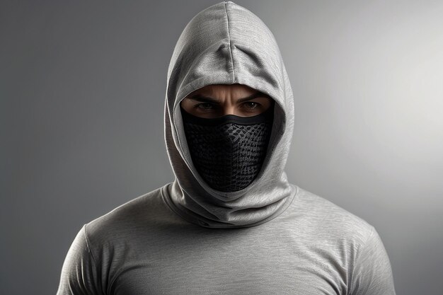 Foto ladrão vestindo balaclava isolado em fundo branco