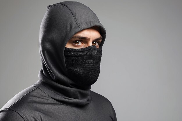 Ladrão vestindo balaclava isolado em fundo branco