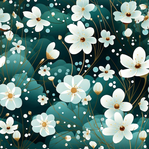 Ladrilho com padrão floral turquesa e branco primavera sem costura criado com IA generativa