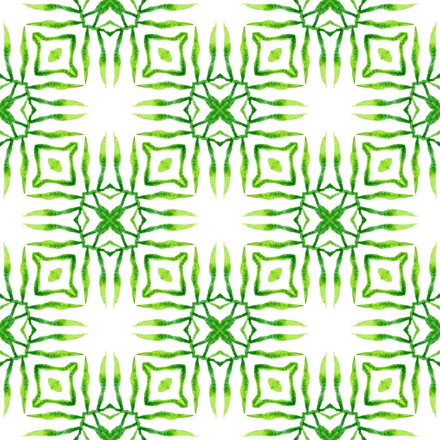 Ladrilho orgânico. Projeto chique do verão do boho verde digno. Impressão perfeita em têxtil pronto, tecido de biquíni, papel de parede, embrulho. Borda verde orgânica na moda.
