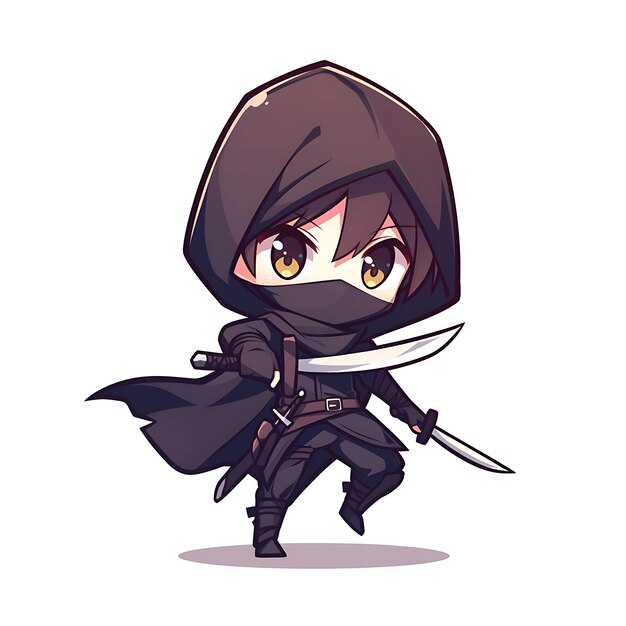Foto ladrón villano con capa oscura y daga género neutral adolescente s personaje juego activo chibi kawii anime