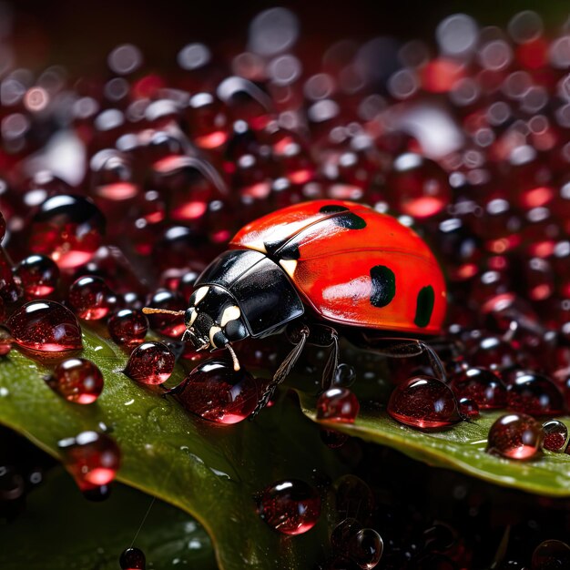 Lady Bug em cima de uma folha verde na natureza