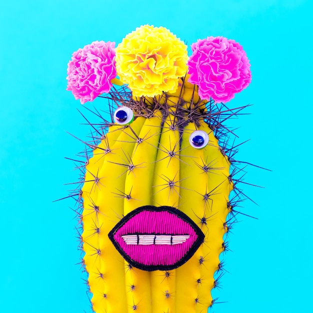 Lady Cactus. Arte criativa mínima. Conceito de amante de cactos