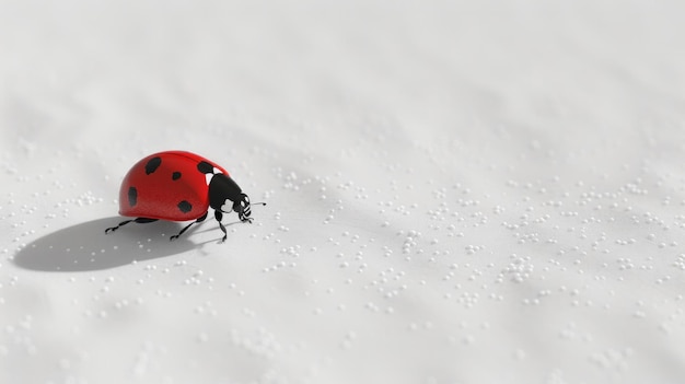 Ladybug em branco um único ponto vermelho vibrante contra um fundo puro suas manchas pretas um contraste com a simplicidade em torno de uma visão minimalista da complexidade da natureza ai generative