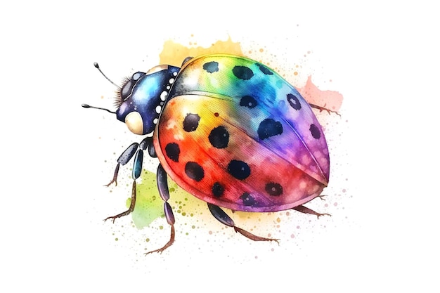 Ladybug pintada con acuarelas multicolores aisladas sobre un fondo blanco Generado por AI