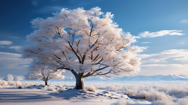 Foto laeacco inverno neve árvore branca folhas céu azul