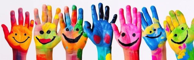 Lächeln, Farbe, Hand, Künstler, bunt, Spaß, Kunst, Konzept, Finger, Kind, Generative KI