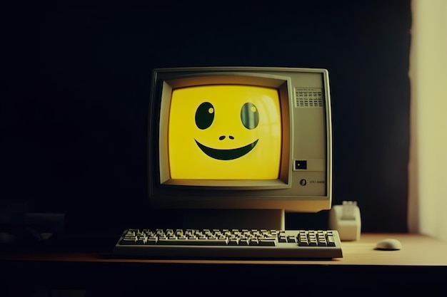 Lächeln Sie Emoji auf Vintage-Computerbildschirm