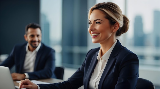 Lächeln Sie, Geschäft mit Aktivität im Büro, Geschäftsteam mit positiver Einstellung, glückliche Mitarbeiter bei der Arbeit