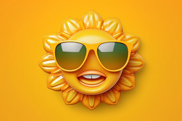 Lächeln Sie Gesicht Sonne mit Sonnenbrille auf gelbem Hintergrund