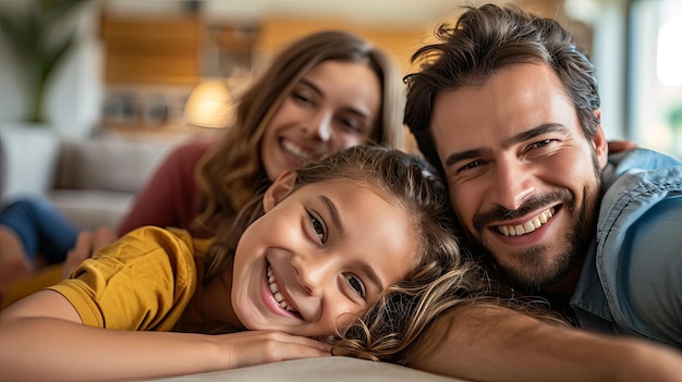 Lächelnde Familie im Wohnzimmer