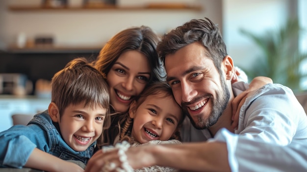 Lächelnde Familie im Wohnzimmer