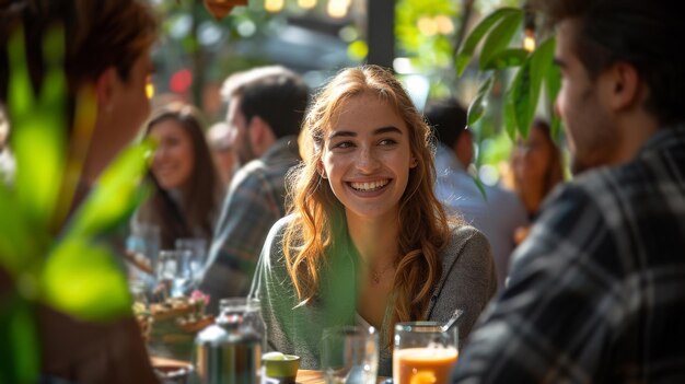 Foto lächelnde frau am tisch