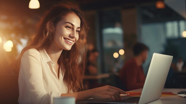 Lächelnde Frau mit Laptop Illustration AI GenerativexA